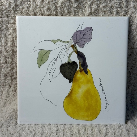 Mary Lou Goertzen Pear Tile‎ Trivet 6x6 Kitchen Decor Fruit Art Cork Back - Picture 1 of 3
